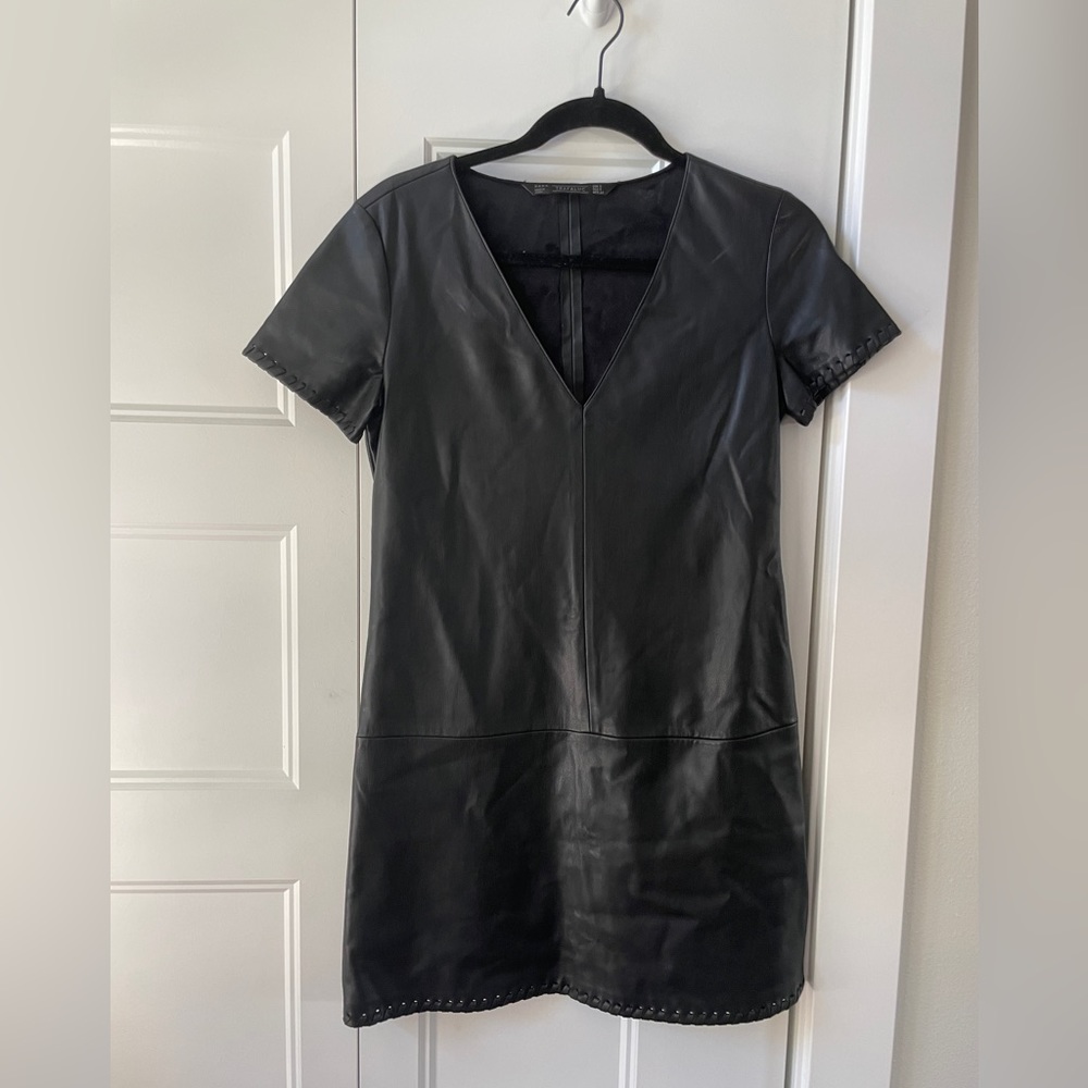 Black faux leather mini dress from Zara